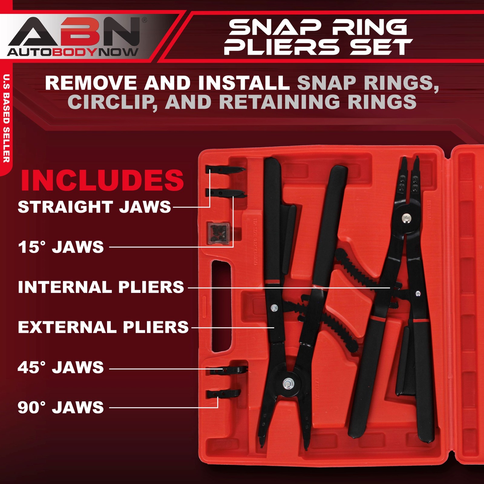 ABN | Snap Ring Pliers Set – 16 IN Snap Ring Pliers Straight and Angled Jaws