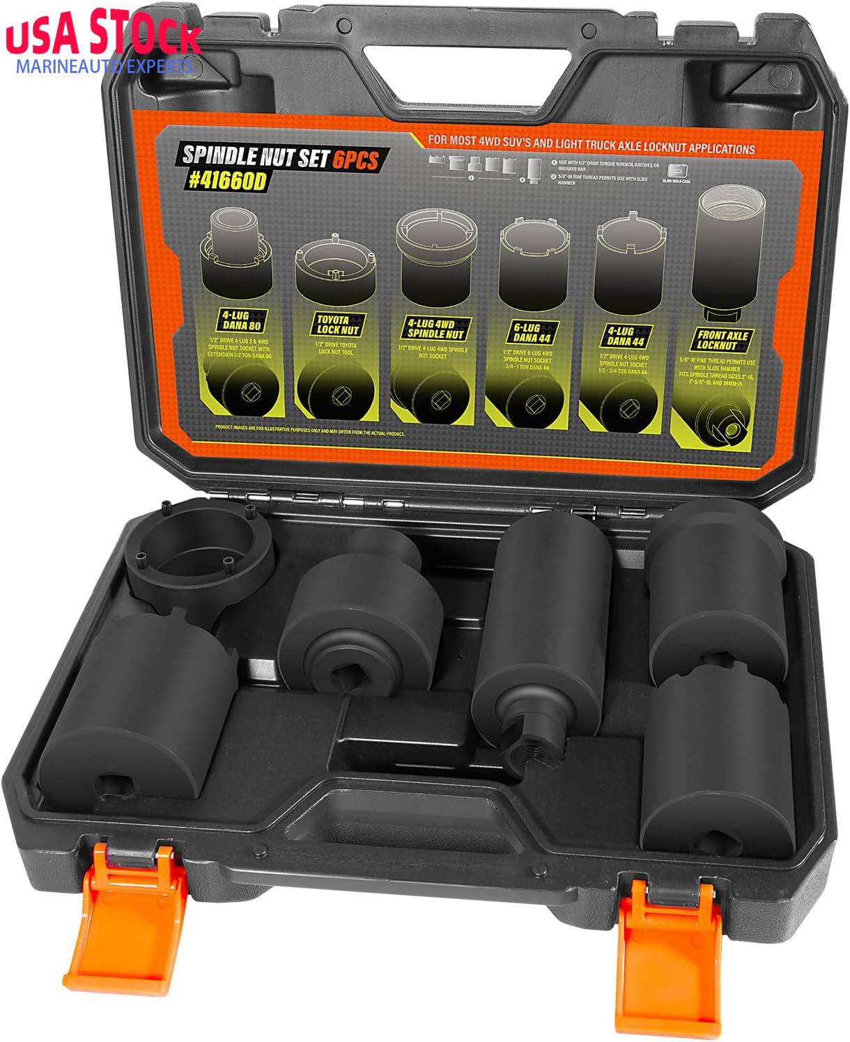 6pcs 41660D Spindle Nut Set 4WD Socket Puller Tool for Ford Dana 44 50 60 Trucks