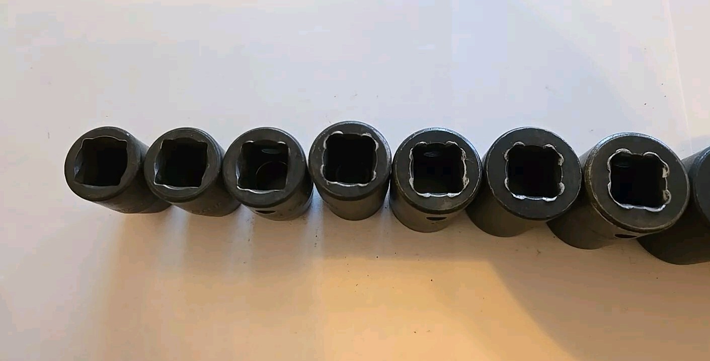 Snap On 1/2″ Drive 3/8″-1″ 6PT SAE Shallow Impact Sockets With Rack Lot Of 11