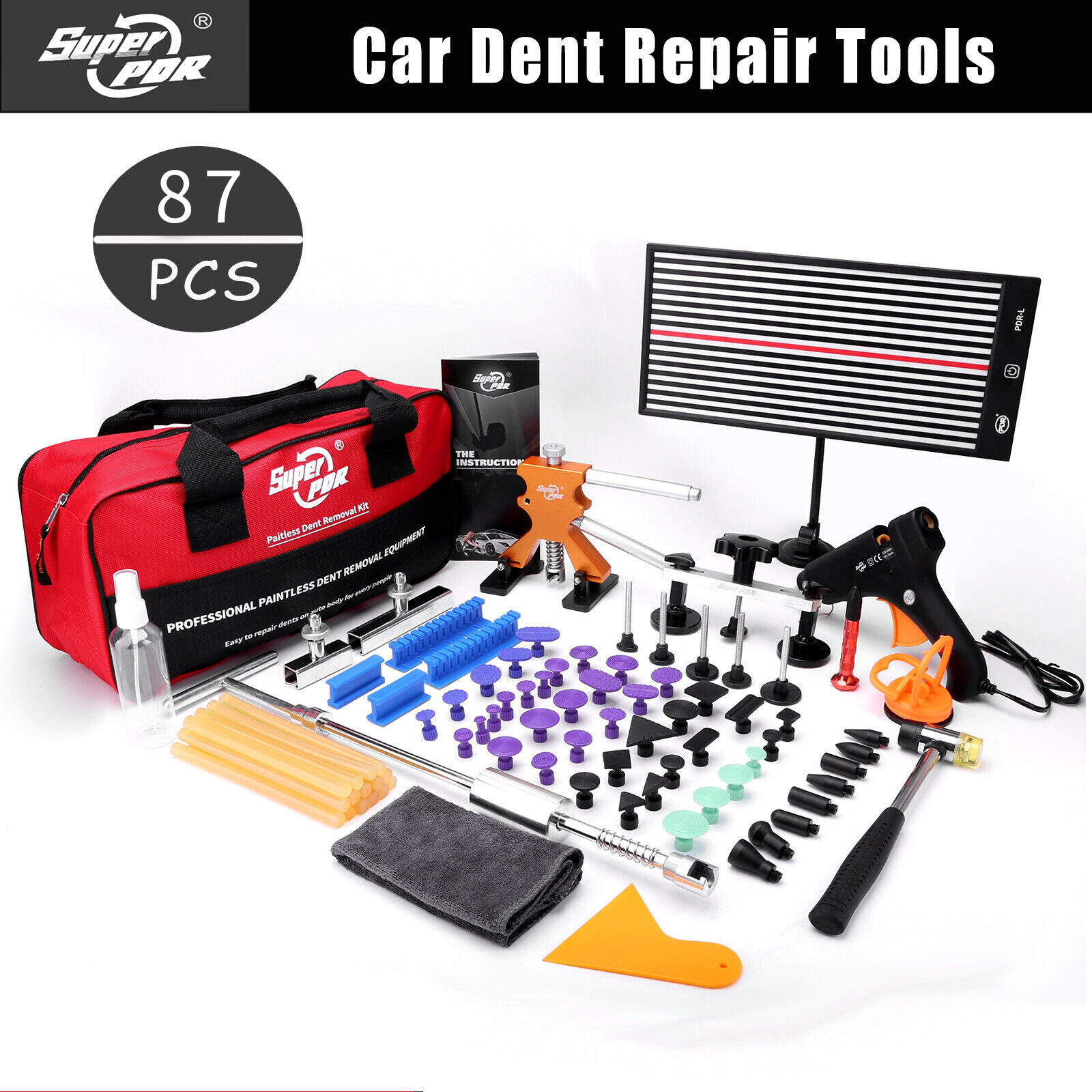 PDR Car Body Dent Puller Bridge Lifter LED Paintless Hail Remover Repair Kit