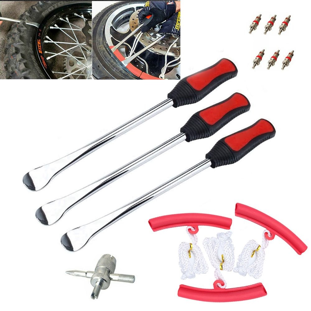 12PCS Motorcycle Spoon Tire Iron Kit Tire Lever Change Tool W/ Rim Protectors EK