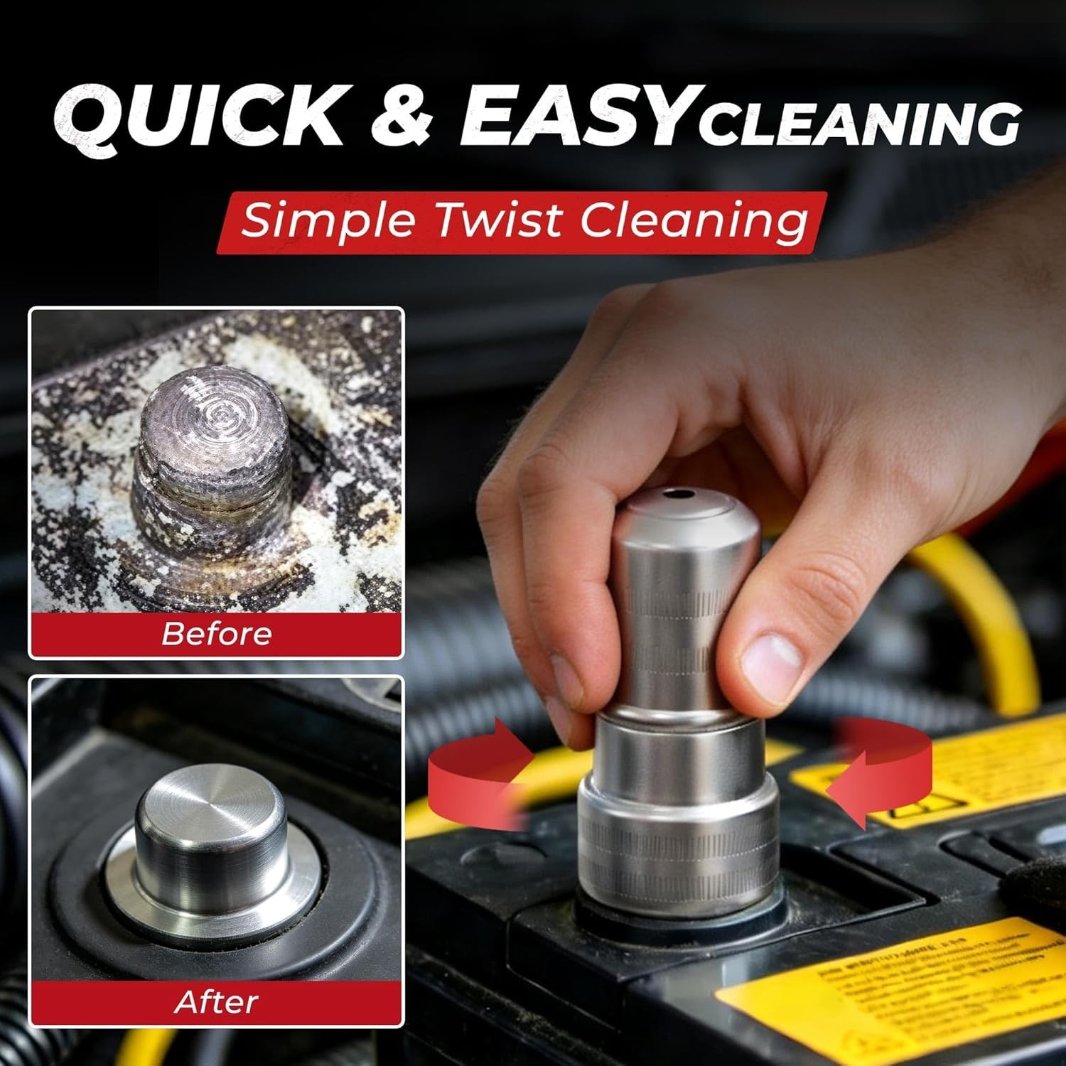 Battery Terminal Cleaner Set: 2 Brushes & 12 Color-Coded Anti-Corrosion Washers