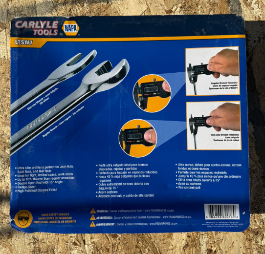 Napa Carlyle LTSW7, 7pc. Slimline Open End Wrench Set SAE. NEW