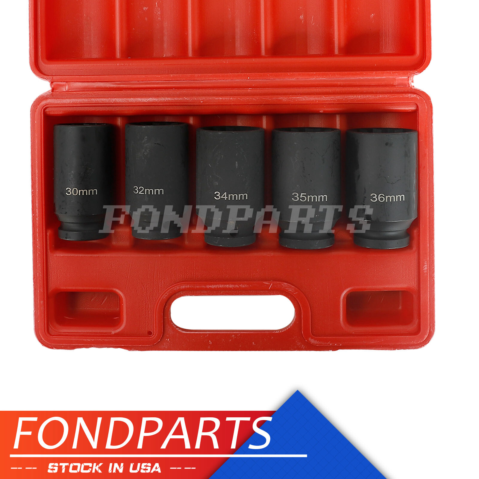 5pcs 12 Point Metric 1/2» Deep Spindle Axle Nut Socket Set 30 32 34 35 36mm