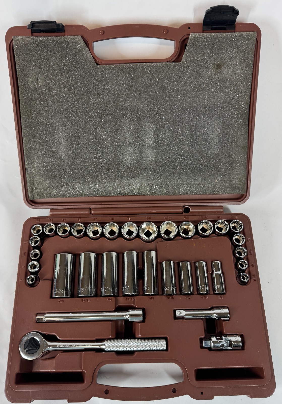 Paramount CR-X Steel Chrome Metal 34 Piece Metric SAE Socket Set 8-19mm 5/16-7/8