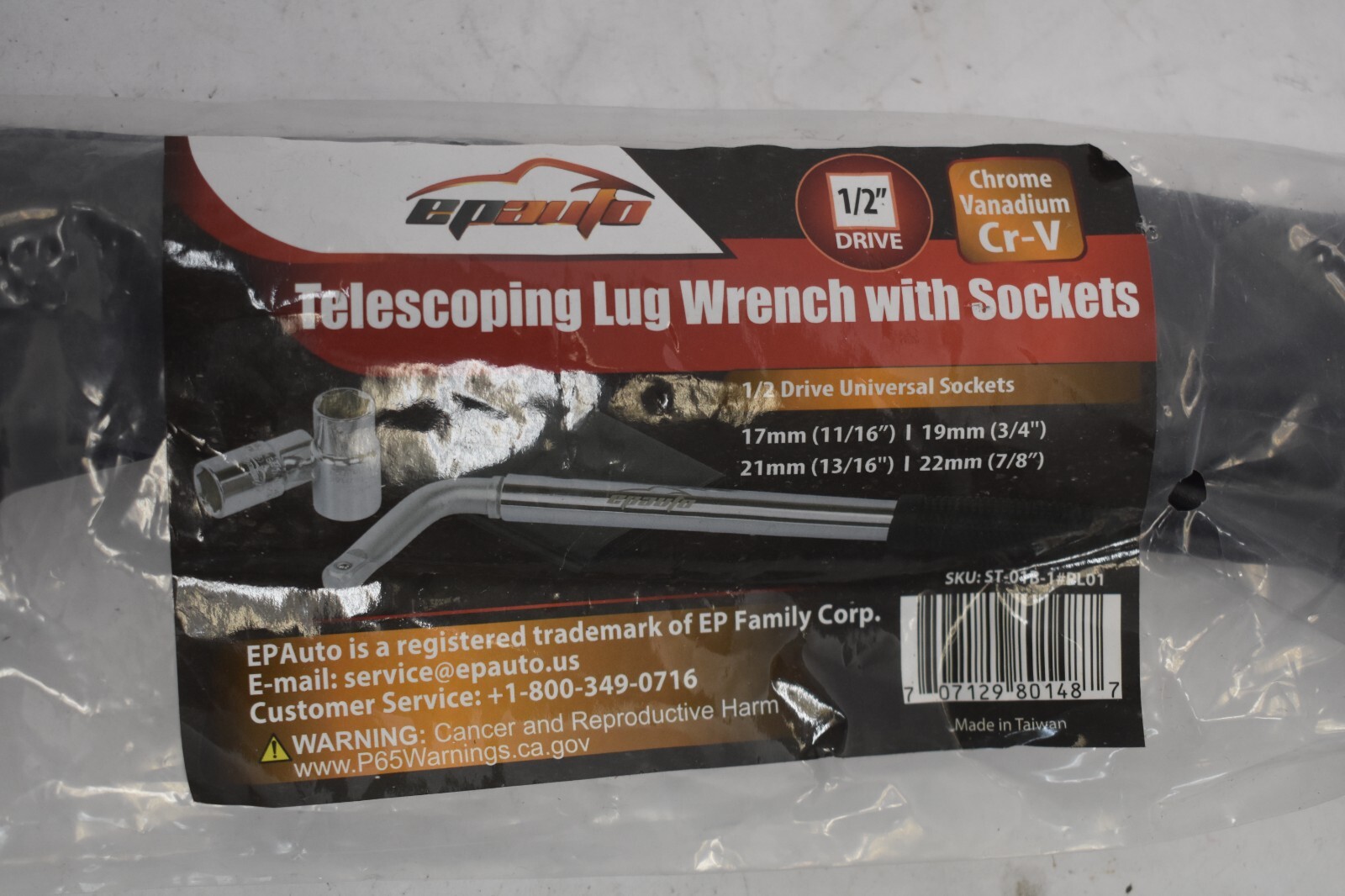 EPAuto Telescoping Lug Wrench Black/Stainless Steel 1/2″ Drive Chrome Vanadium