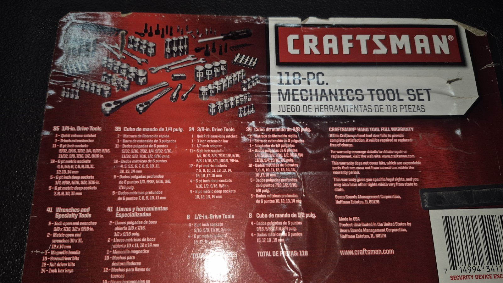 Complete Craftsman 34118 118pc Metric & SAE Socket Set 1/4″ 3/8″ 1/2″ Drive USA