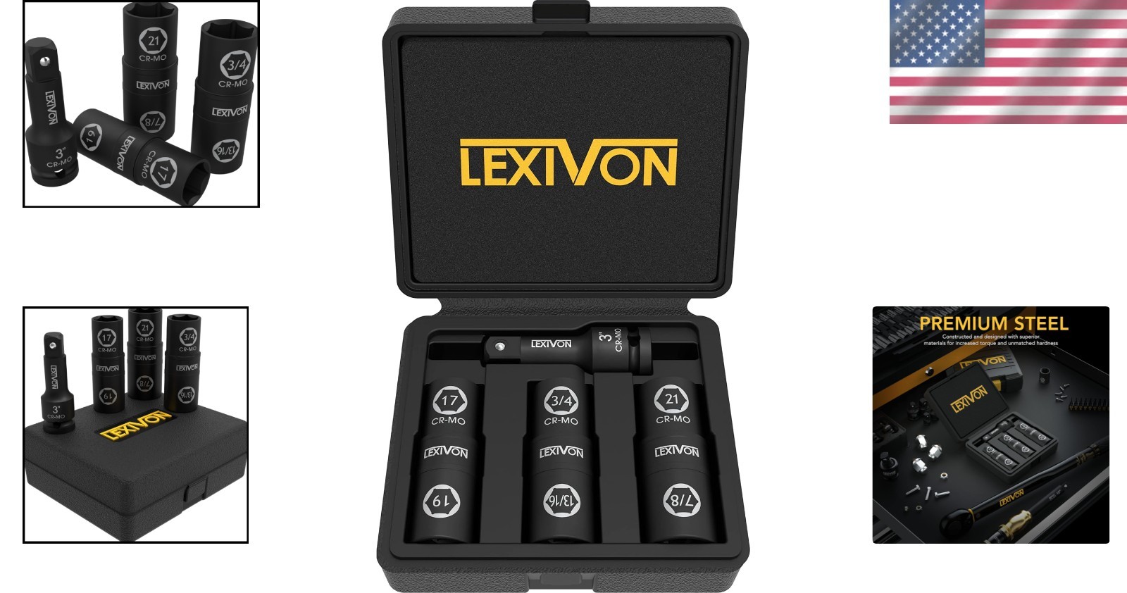 Lexivon Impact Socket Set – 6 Lug Nut Sizes