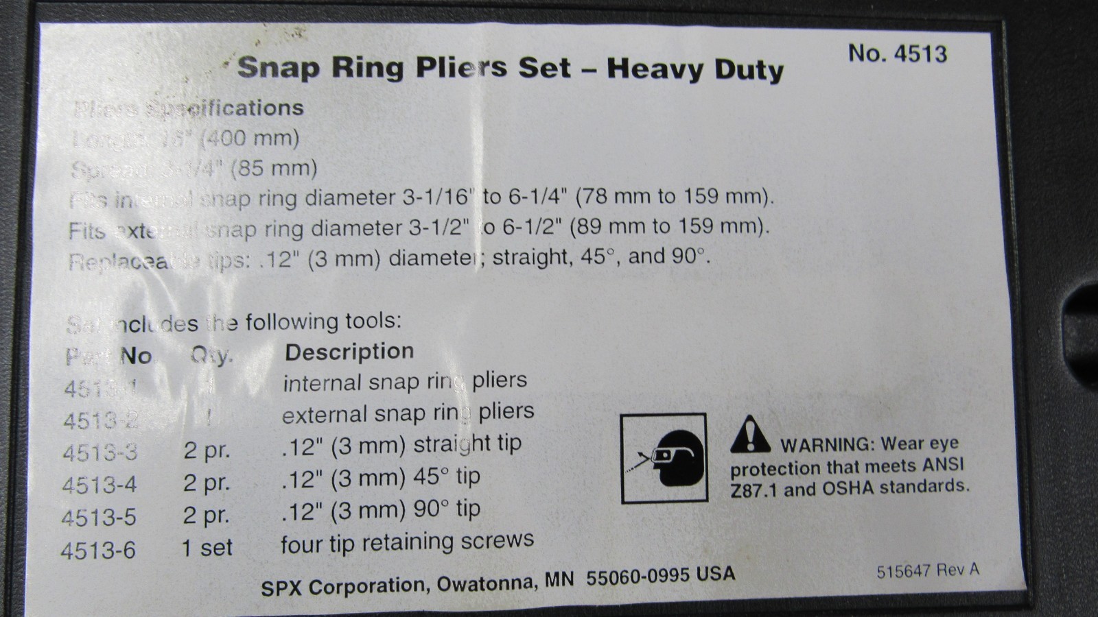 OTC Stinger #4513 Ratcheting Snap Ring Pliers Set 16″ Heavy Duty