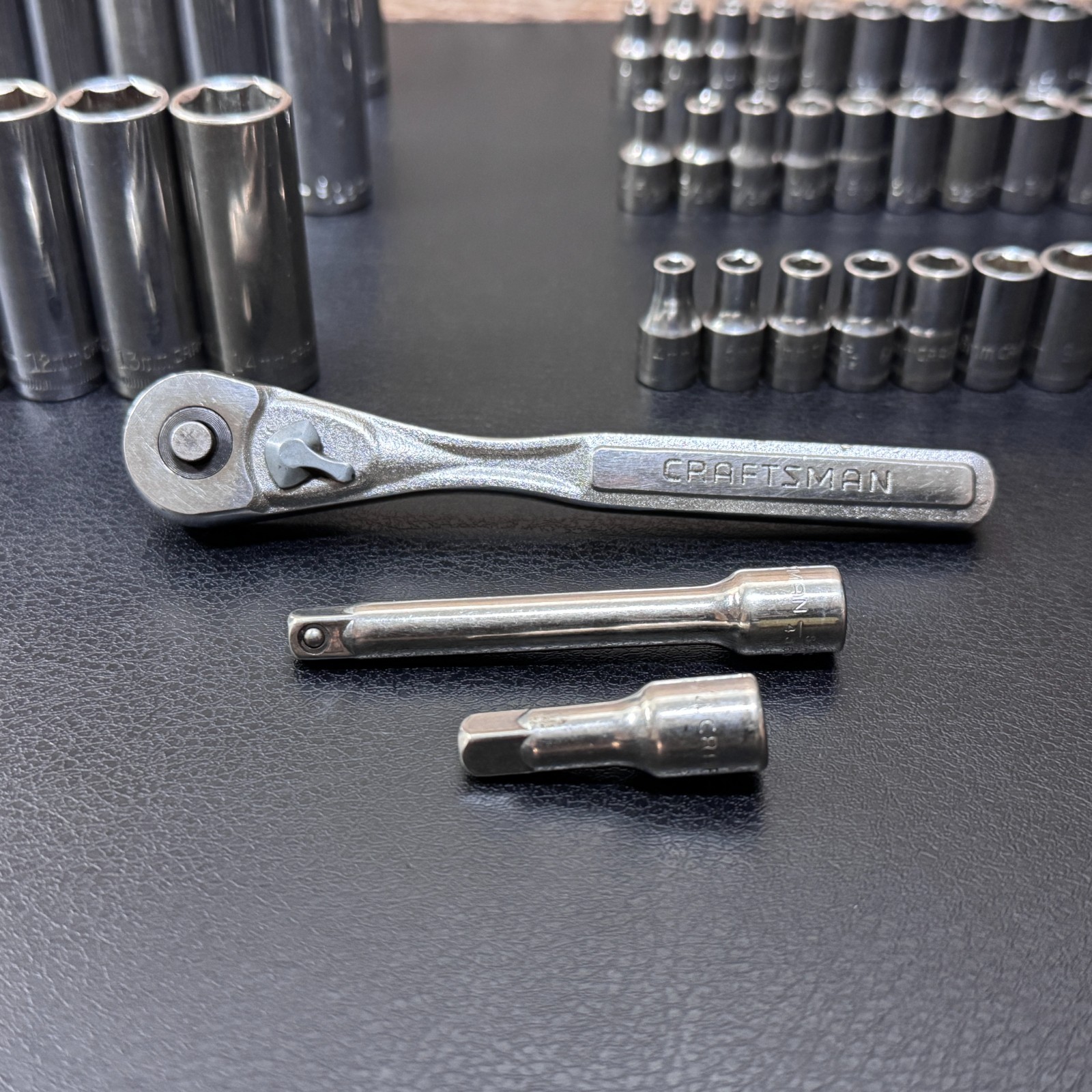 Craftsman S-AC 1/4 Drive Metric & SAE Socket Set STD Deep w/ Ratchet 44807 —65pc