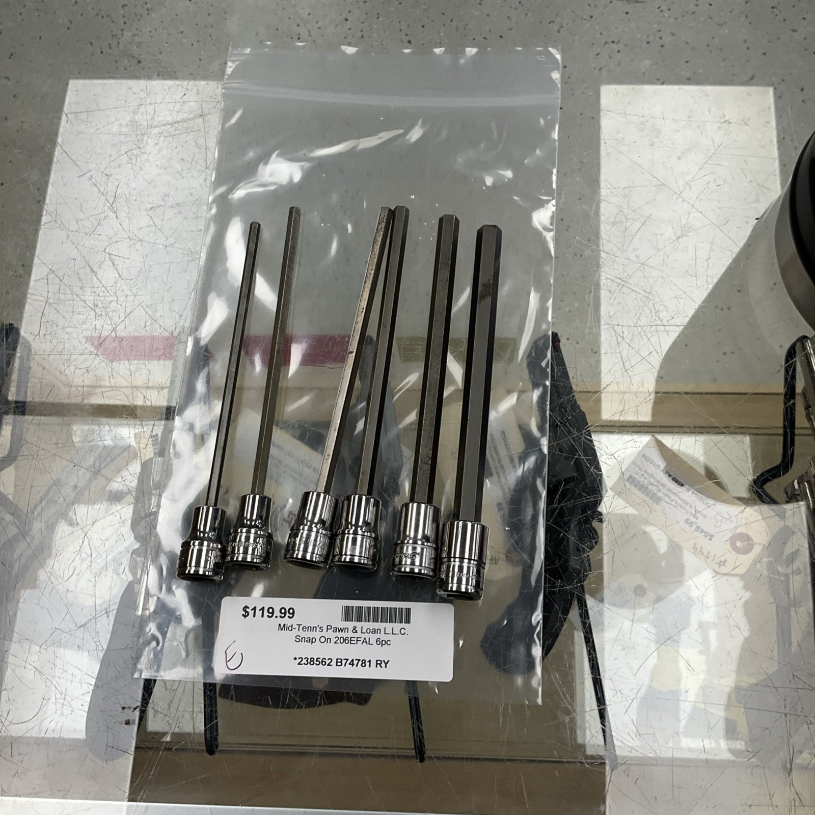 Snap-on 206efal 6 pc 3/8 drive long hex driver set 238562