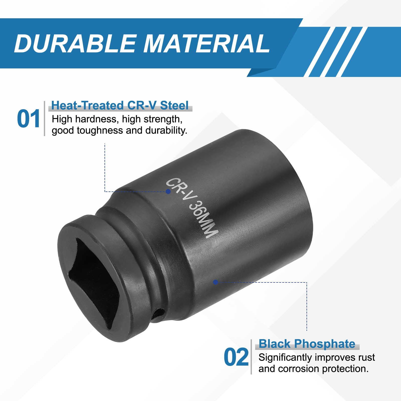 1 Inch Drive 36mm 6 Point Impact Socket Chromium Vanadium Steel