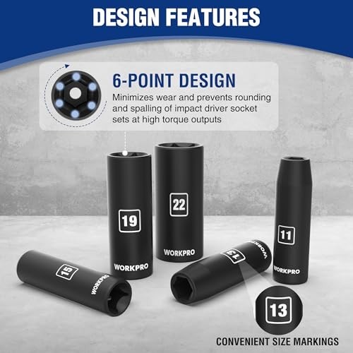 14-Piece 1/2″ Drive Deep Impact Socket Set, 6-Point, Heavy Duty Case, 10mm-27mm,