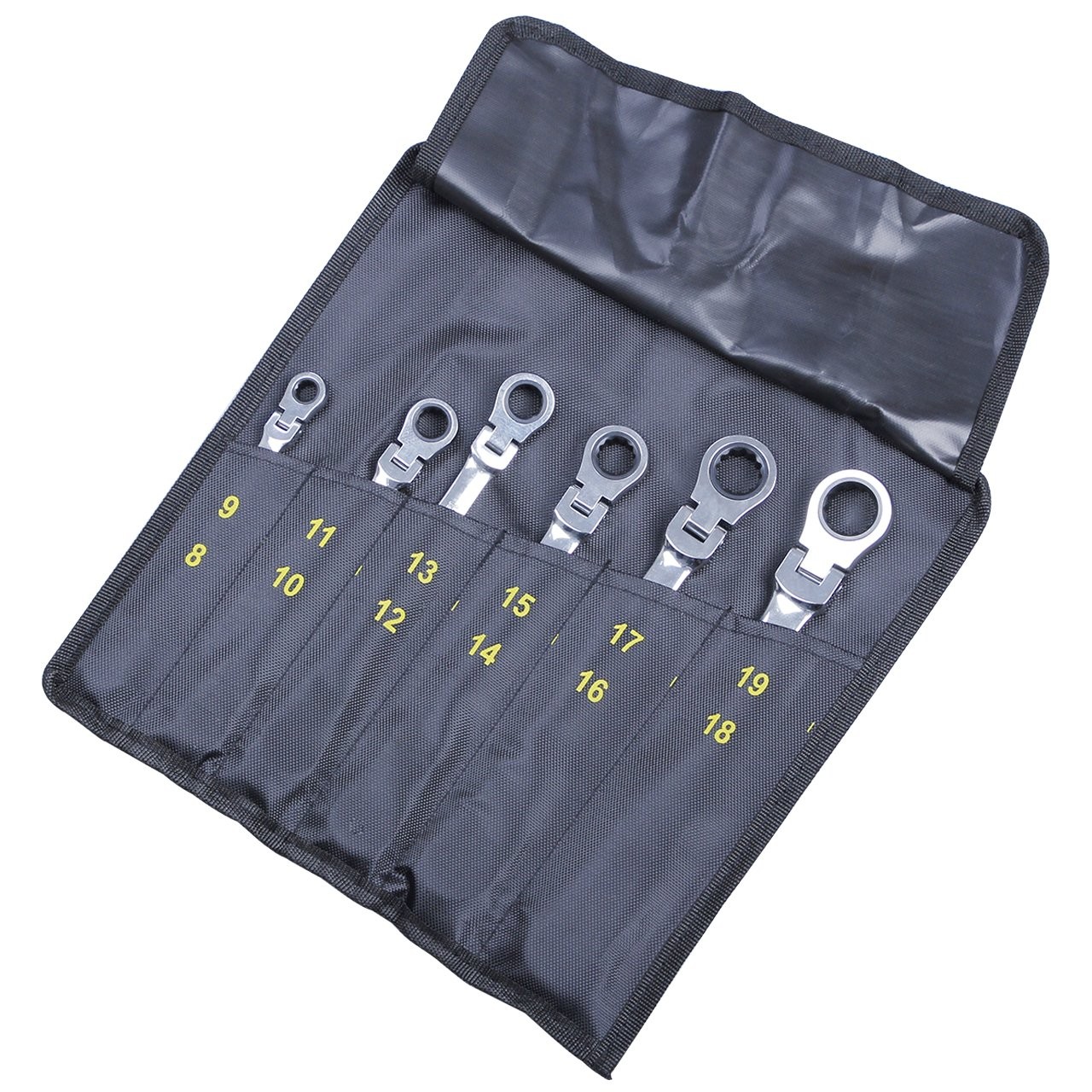 6X Double Box End Ratcheting Wrench Flex-Head Extra Long Spanner Metric 8mm-19mm