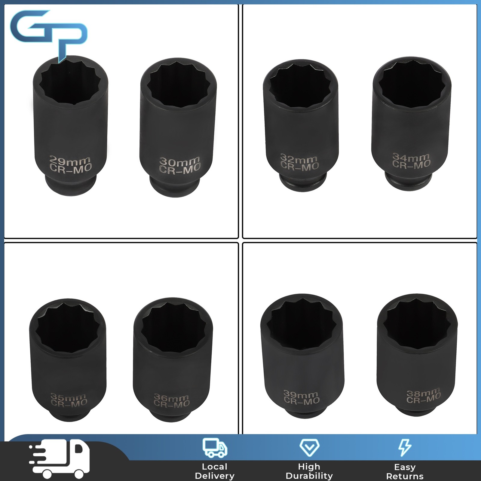 8PCS 1/2″ Drive Deep Spindle Axle Nut Impact Socket Set 29-39mm 12 Point