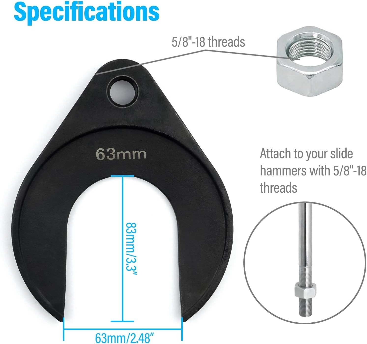 63mm Inner CV Axle Puller Removal Tool with Nut, Front Wheel Drive Axle 63cm