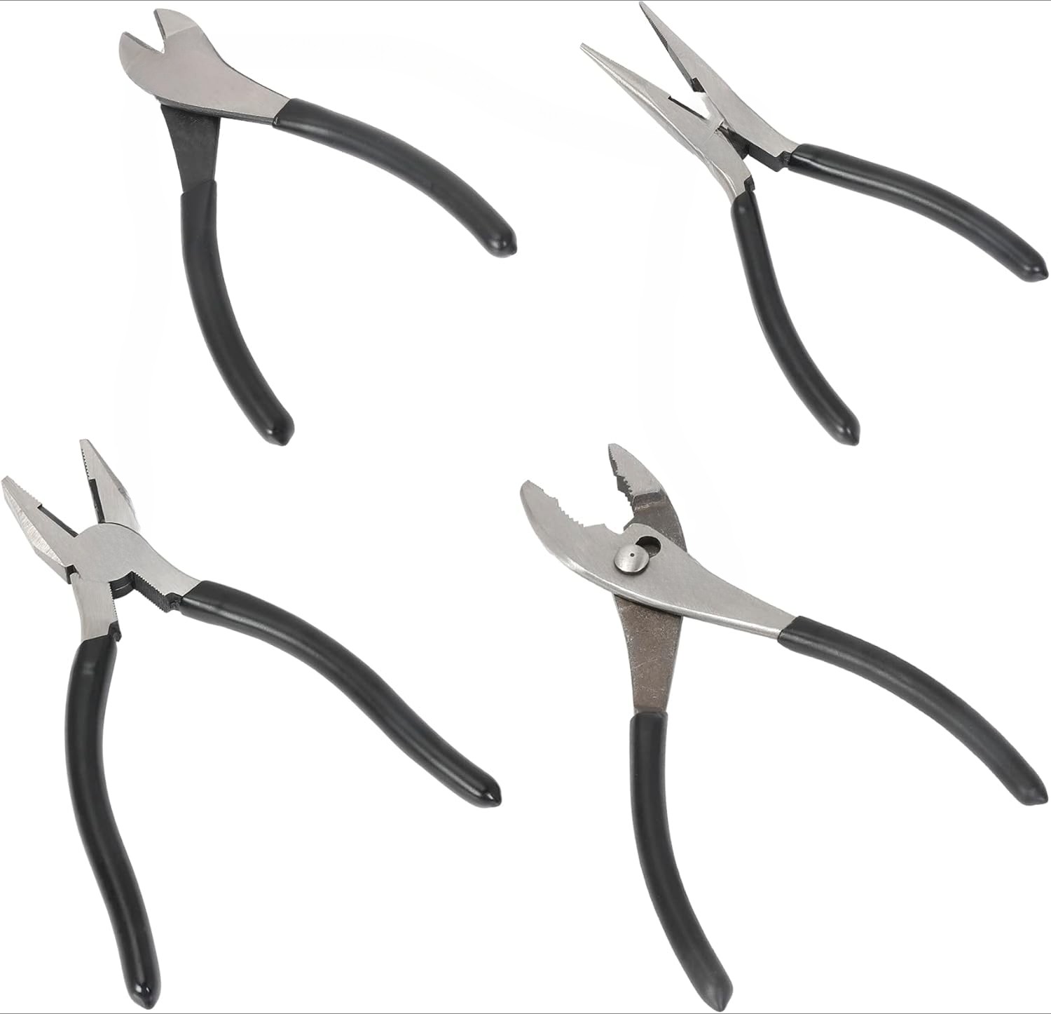 Pliers Set, Hand Tools for Precision, Set of 4, Black and Silver
