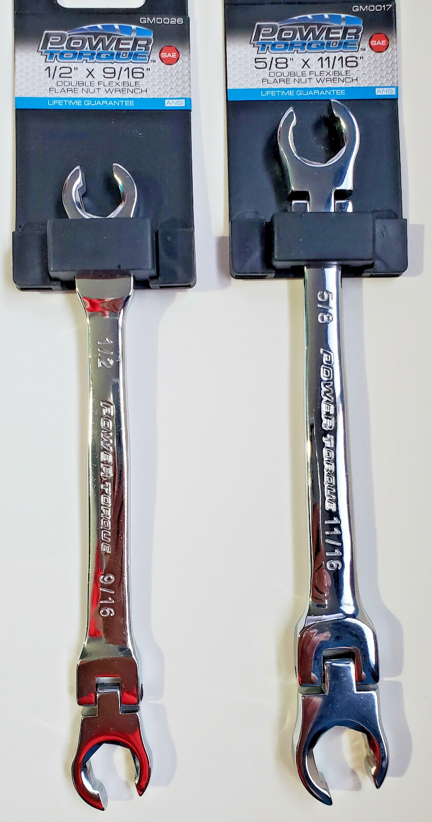 2pc Double Flexible Flare Nut Line Wrench Flex Head SAE 4 sizes Screwed on Heads