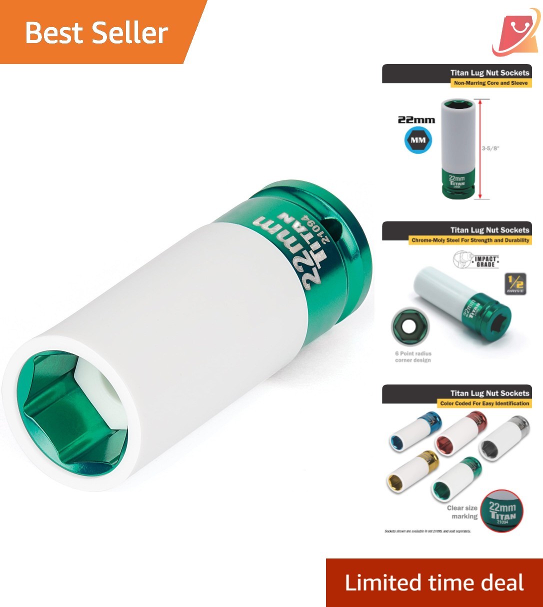 Impact Deep Lug Nut Socket 22mm Non-marring Chrome Molybdenum Steel