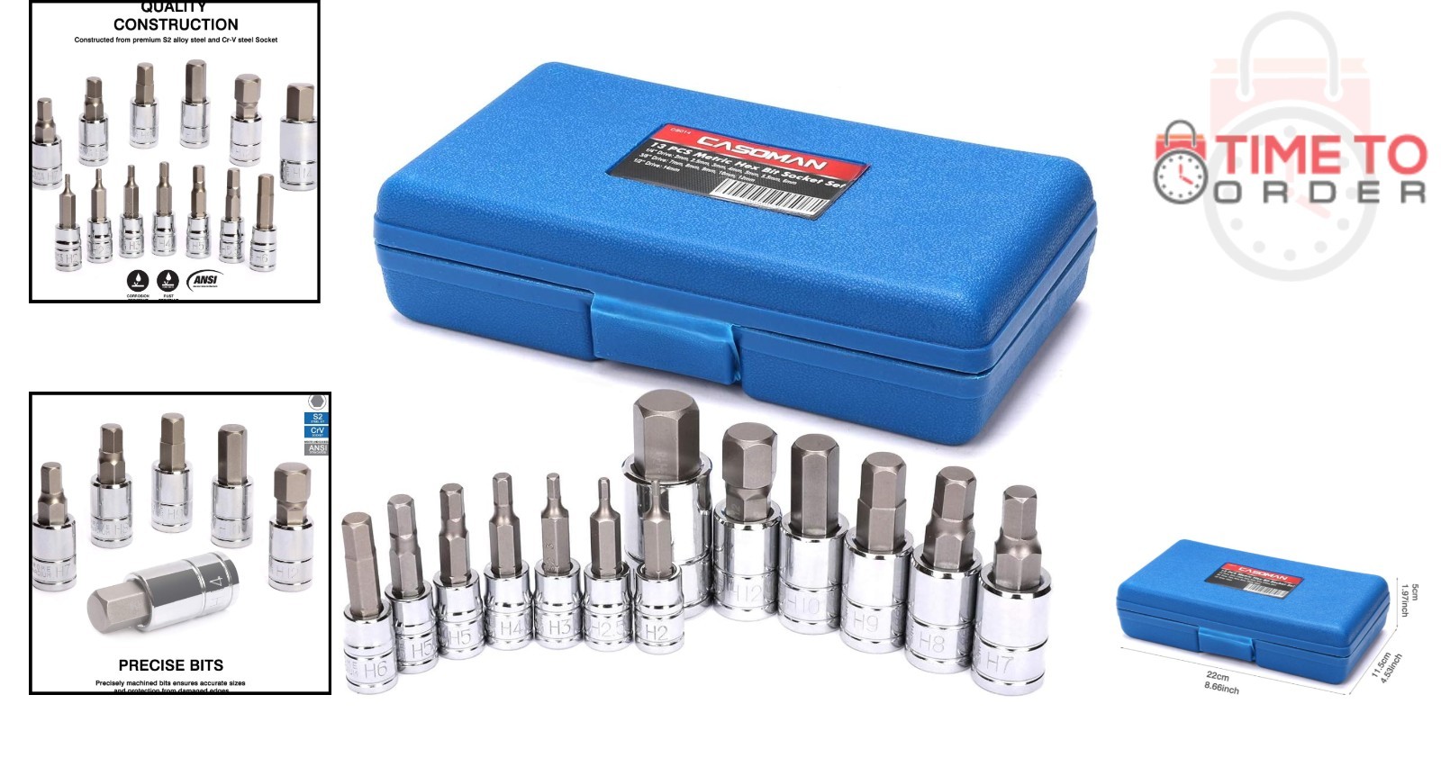 13 Piece Hex Bit Socket Set S2 Steel Metric 2mm-14mm Allen Bit Kit