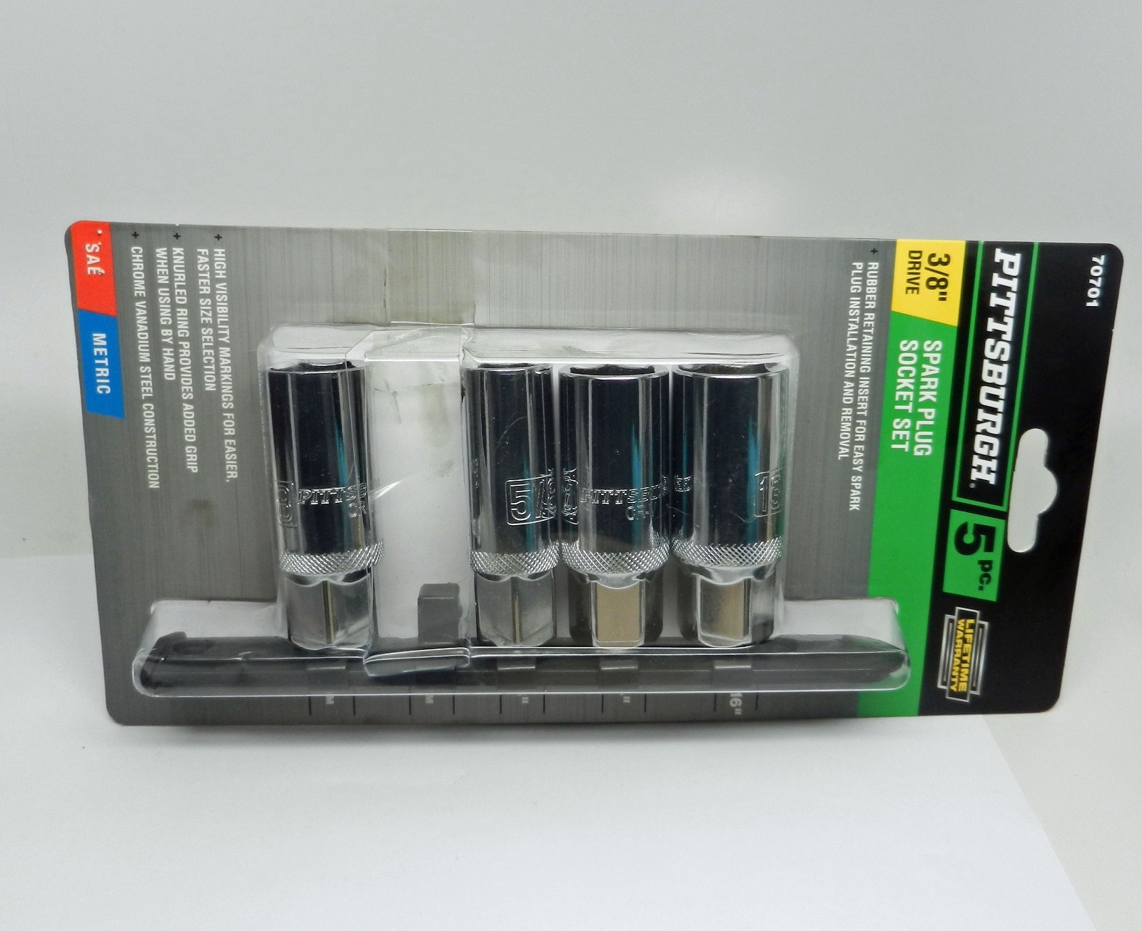 PITTSBURGH 3/8 Drive SAE, Metric Spark Plug Socket Set, 4pc 18mm 5/8, 3/4, 13/16