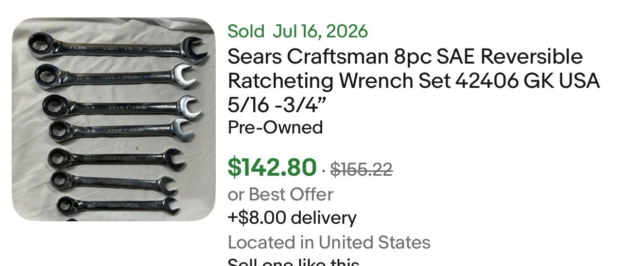 16 Piece Craftman Reversible Rachet Standard And Metric Wrenches