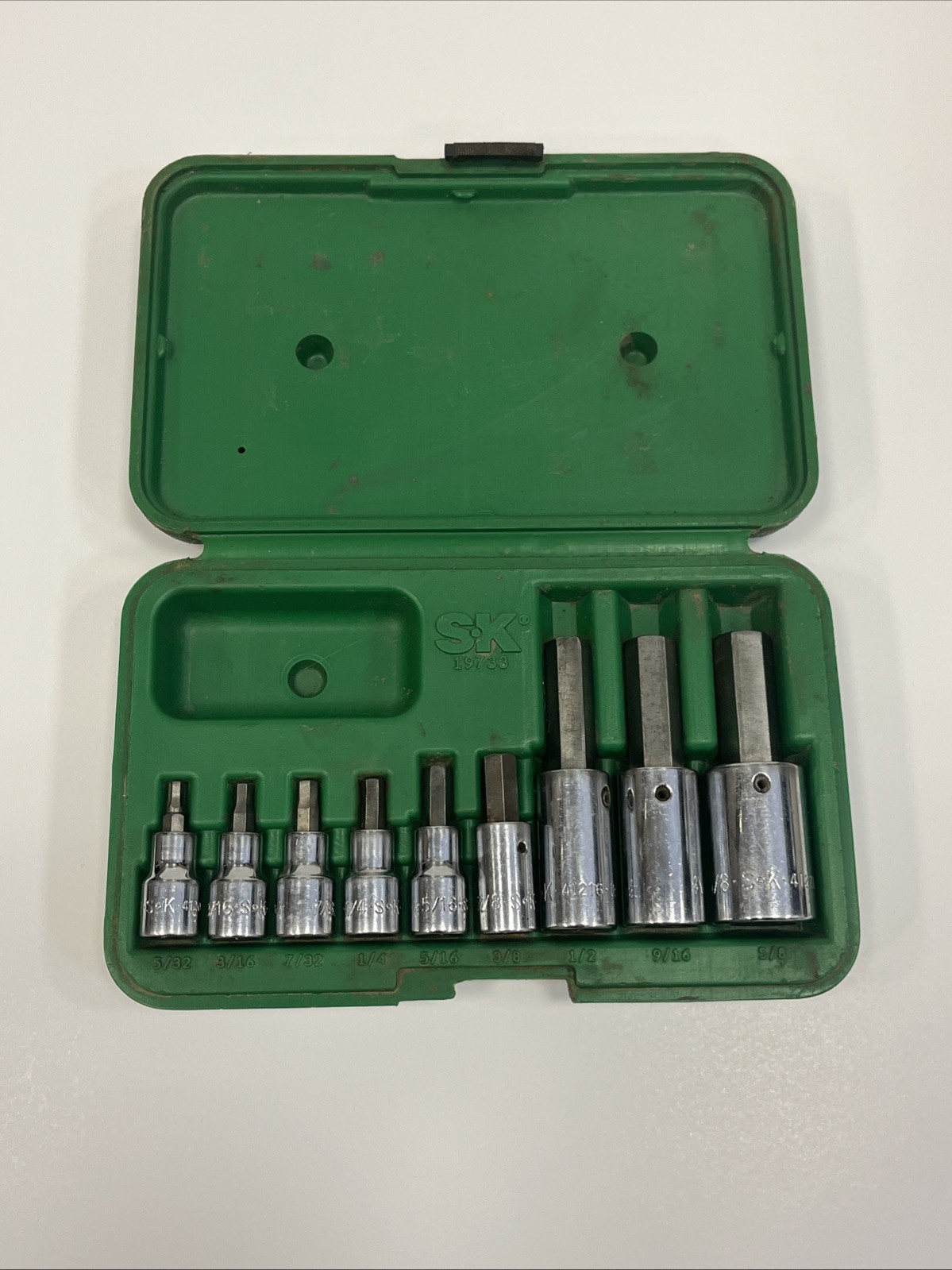 SK Tools USA 19733 9pc SAE 5/32-5/8″ Hex Allen Bit Socket Set w/ Case