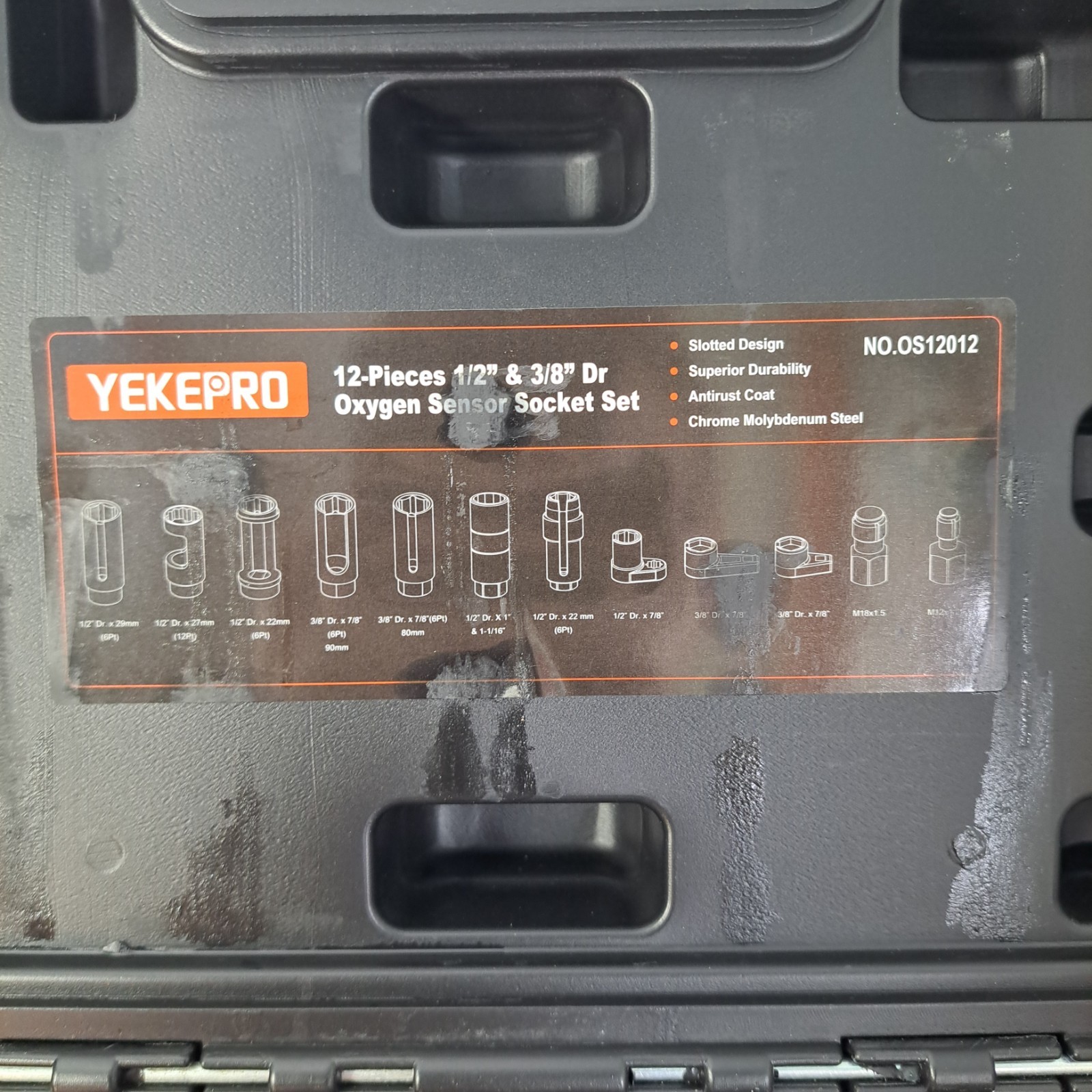Open Box YEKEPRO 12-Piece Oxygen Sensor Socket Set 1/2″ & 3/8″ 22mm 27mm 29mm