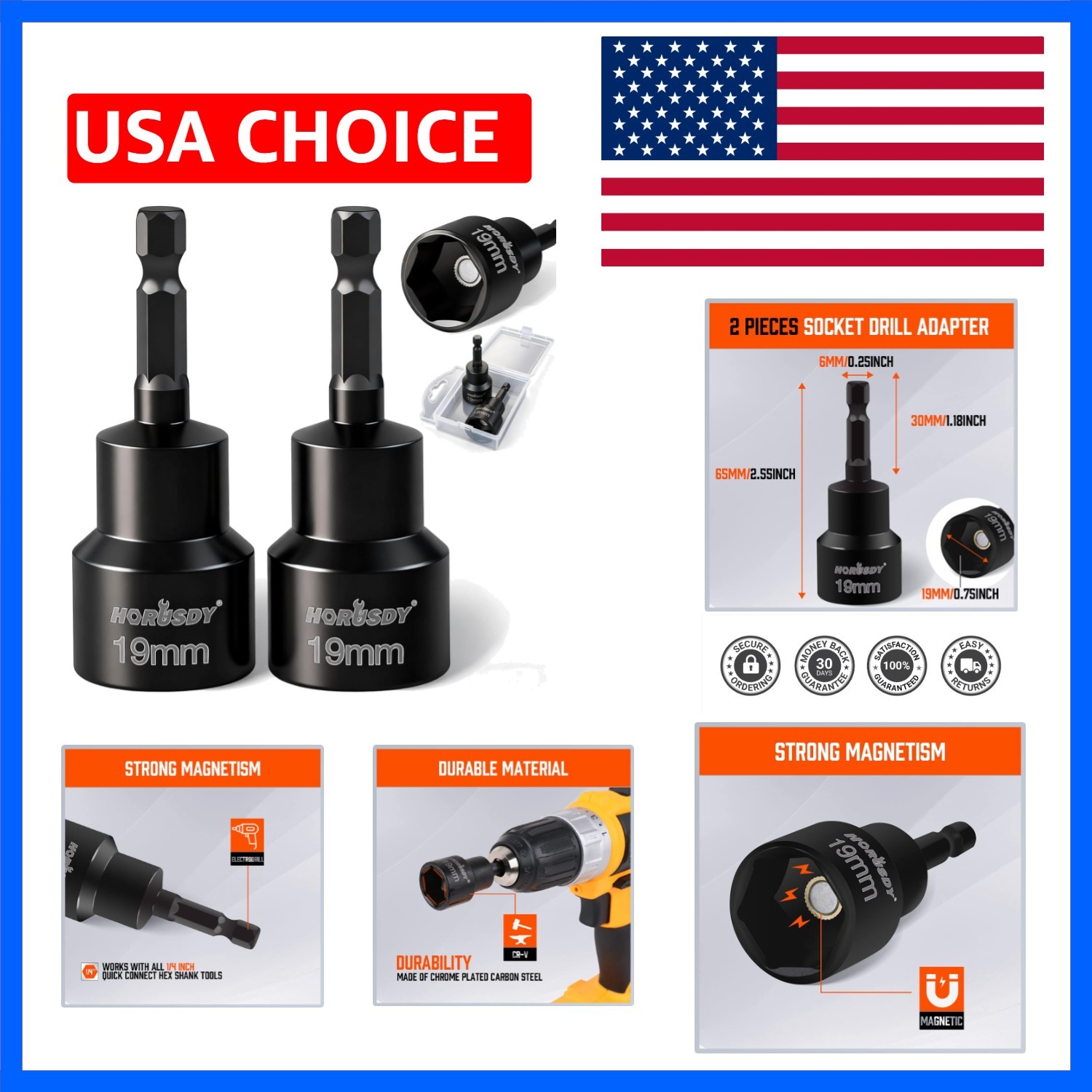 2-Pieces RV Leveling Scissor Jack Socket Drill Adapter, 1/4 Inch Hex Shank, F…
