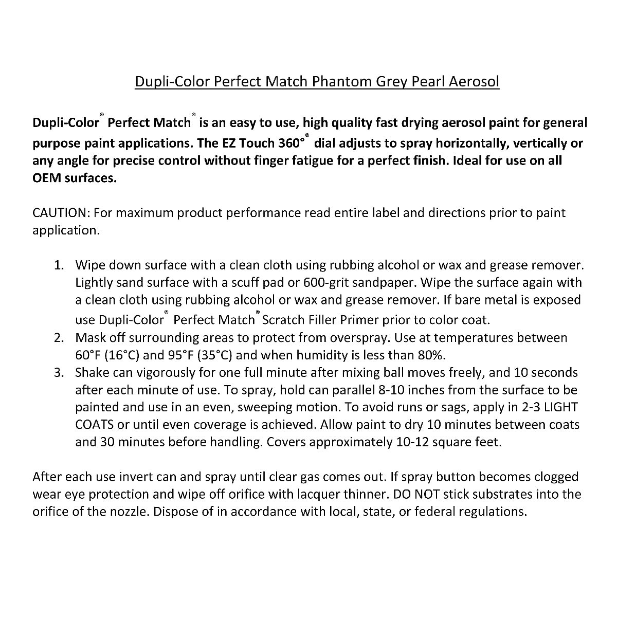 Dupli-Color Perfect Match Premium Automotive Paint, Phantom Grey Pearl, 8 oz
