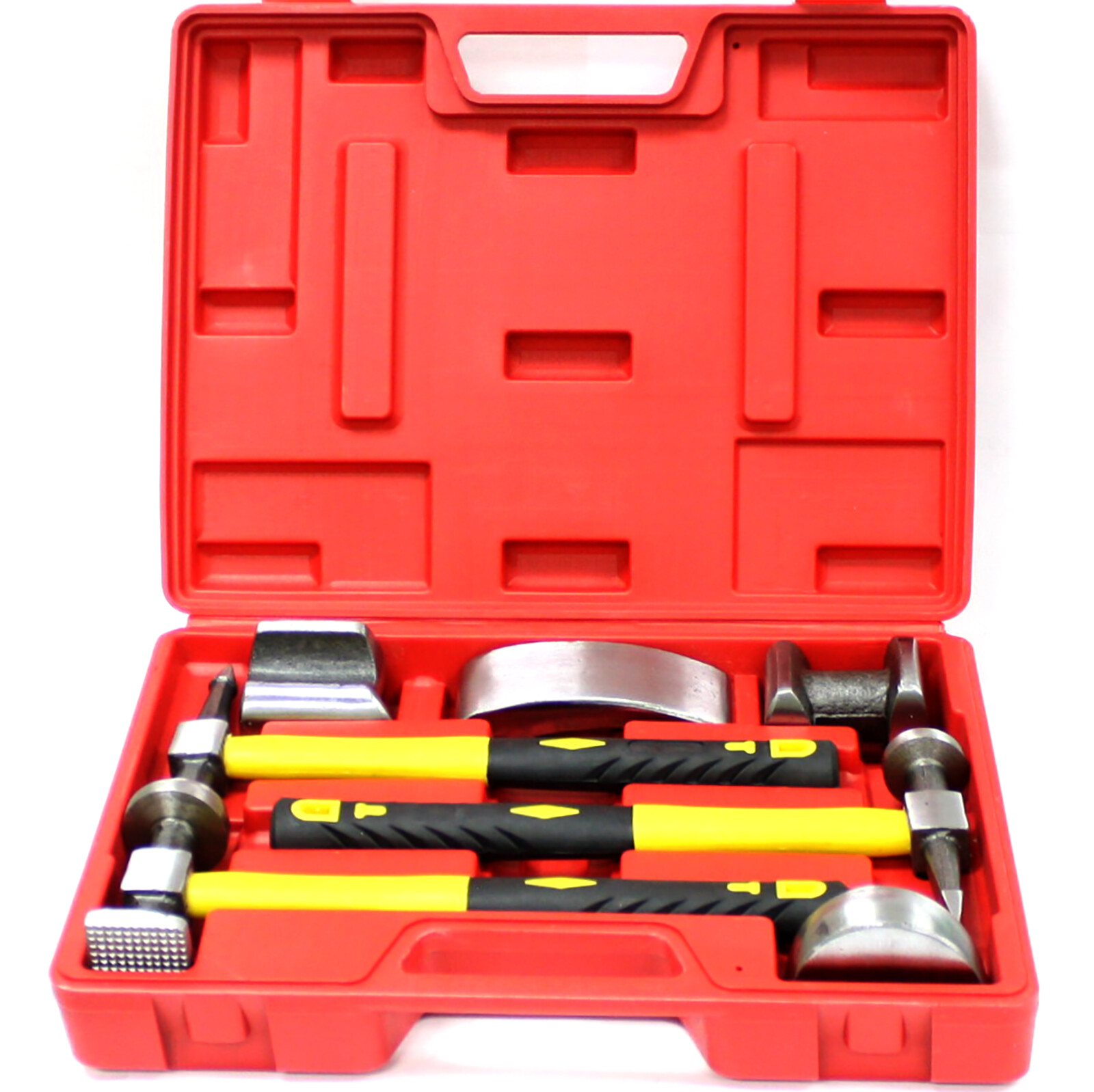 7pc Fiberglass Auto Body Heavy Duty Dent Repair Tool Hammer Bender Dolly