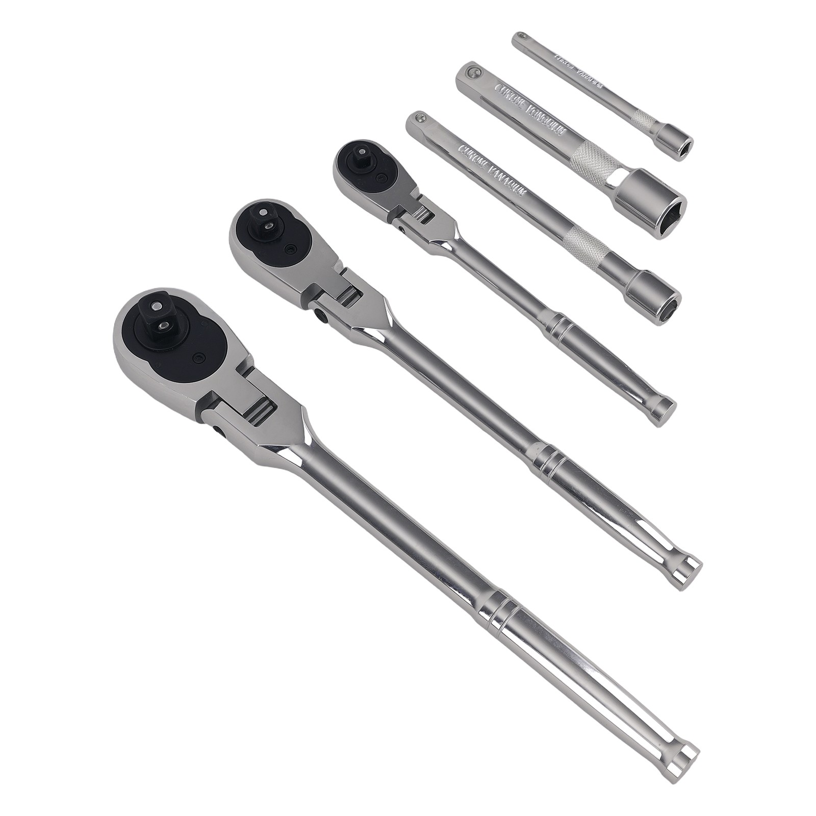 6PC Swivel Head Ratchet Set 1/4 3/8 1/2 Drive Extension Bar 72T Hand Tool Kit