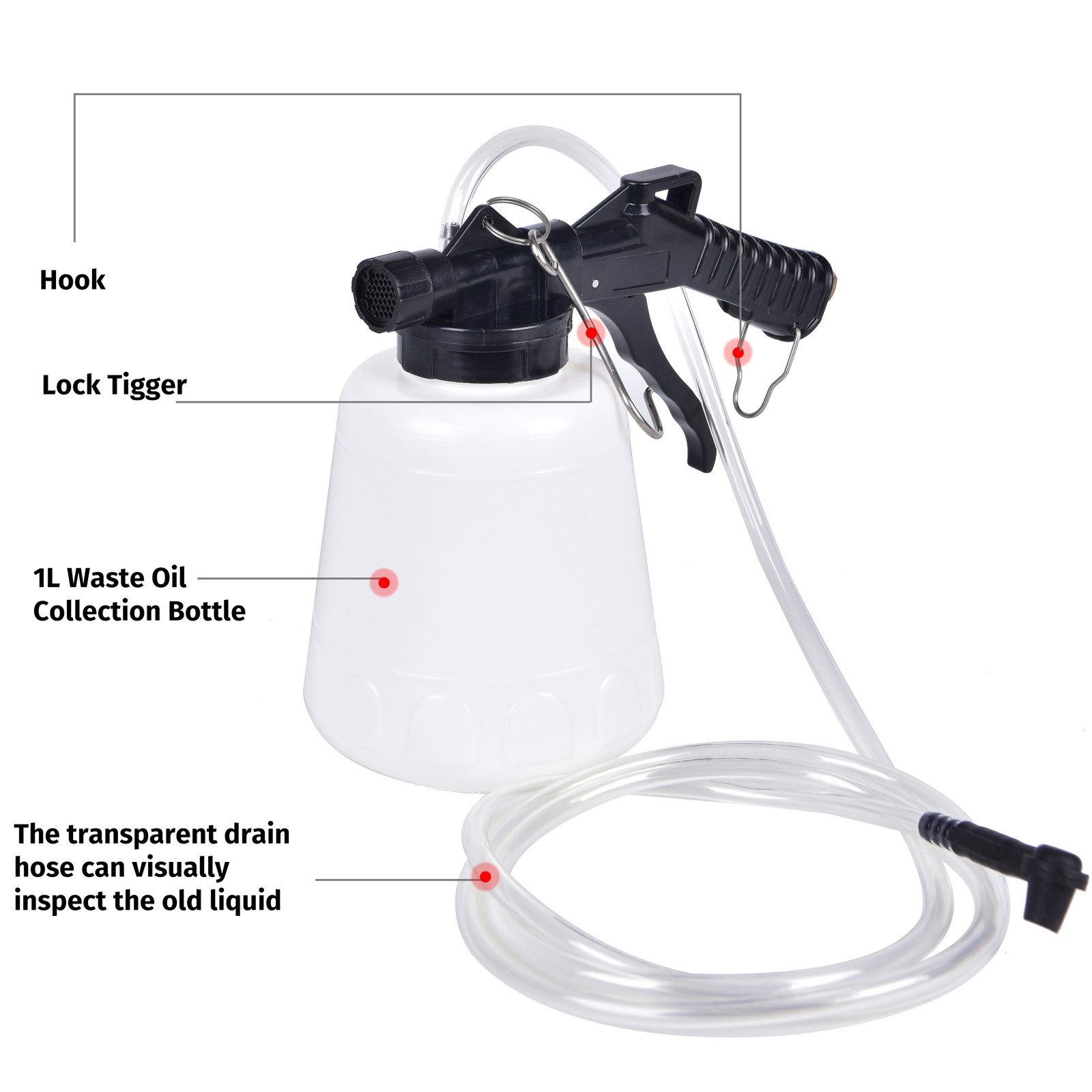 AAIN 1L Universal Vacuum Pneumatic Brake Fluid Bleeder Tool with Hanging Hook