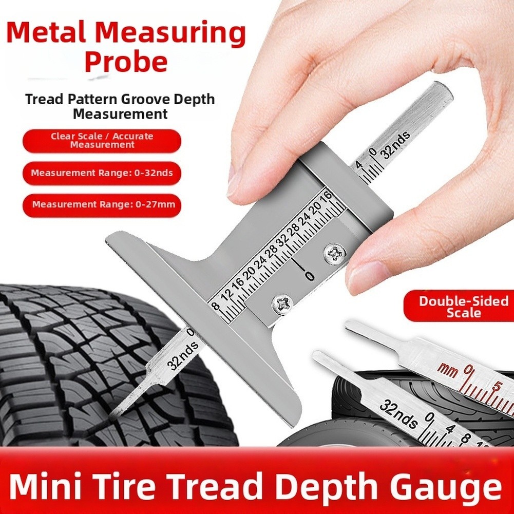 Alloy Metal Probe Tire Tread Depth Gauge Dual Scale 0 25mm 0 32nds Tool