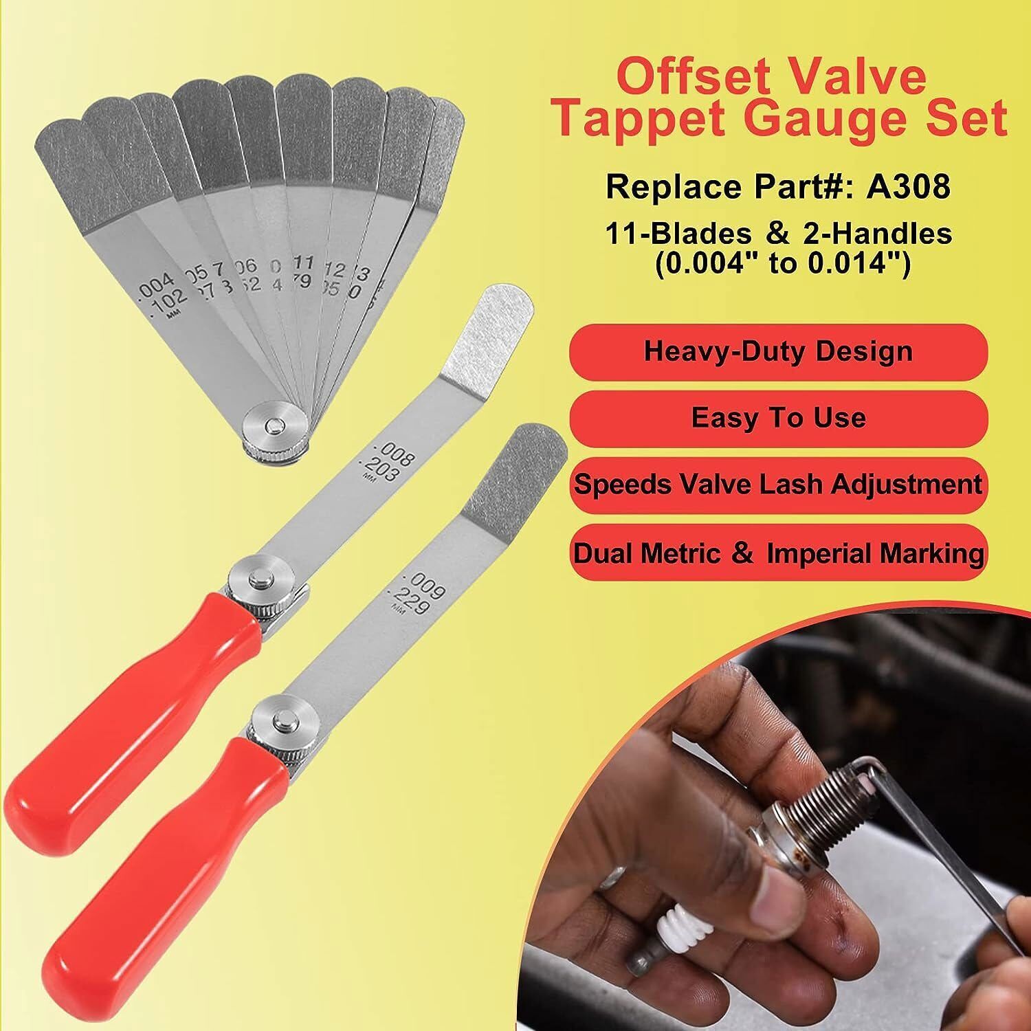 Valve Clearance Adjustment Tool Kit Offset Feeler Gauge Set+Jam Nut Valve