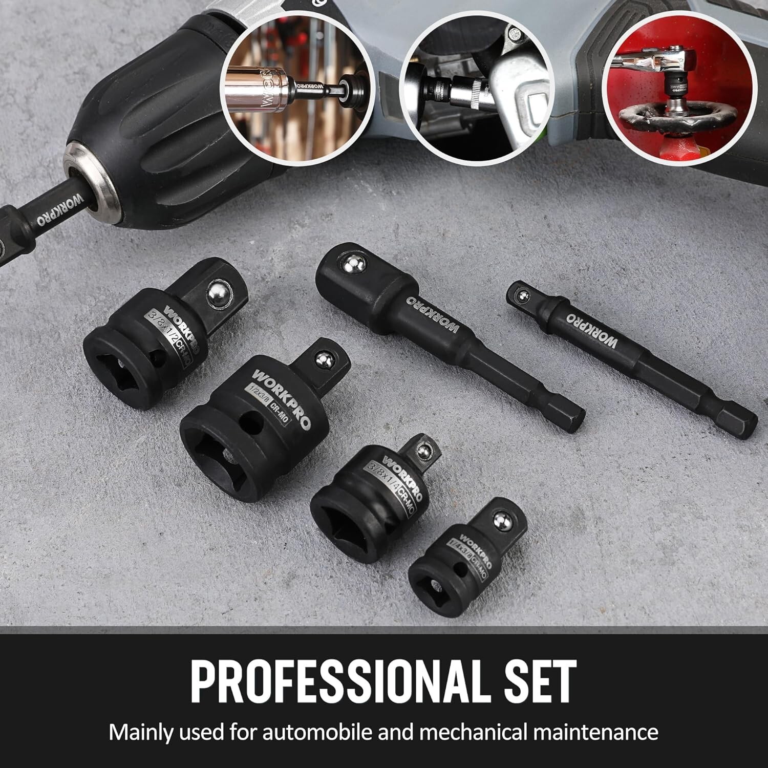 WORKPRO 7PIECE Impact Socket Adapter Set 1/4″ Drill Extension Set 1/2″ 3/8″ 1/4″