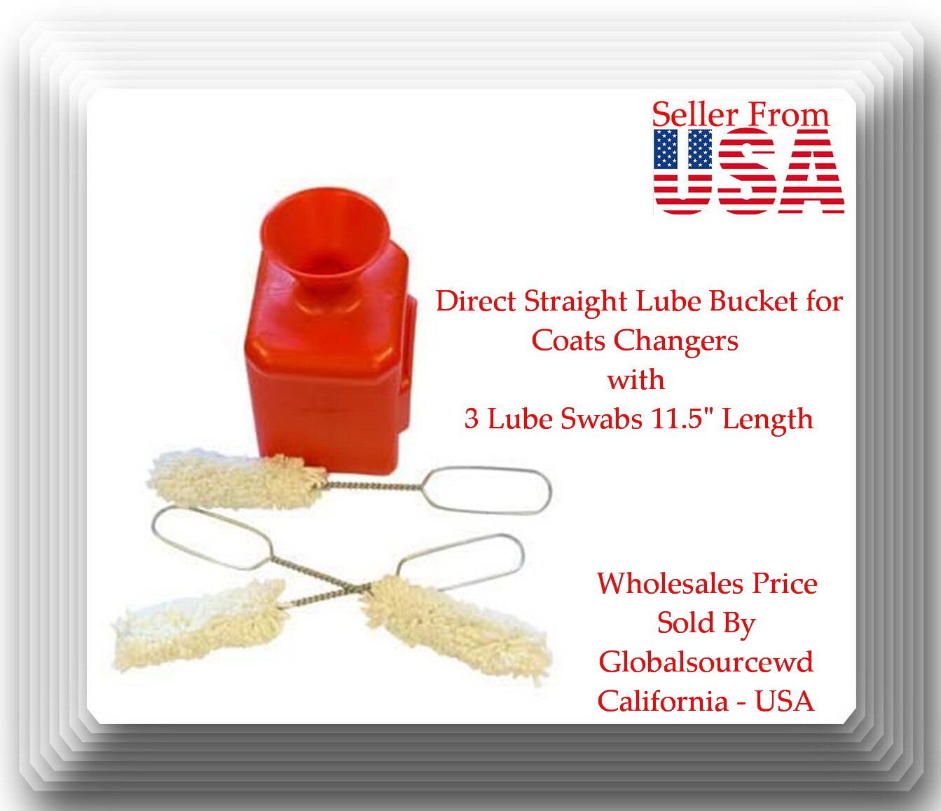 Direct Straight Lube Bucket for Coats Changers with 3 Lube Swabs 11.5″ Length