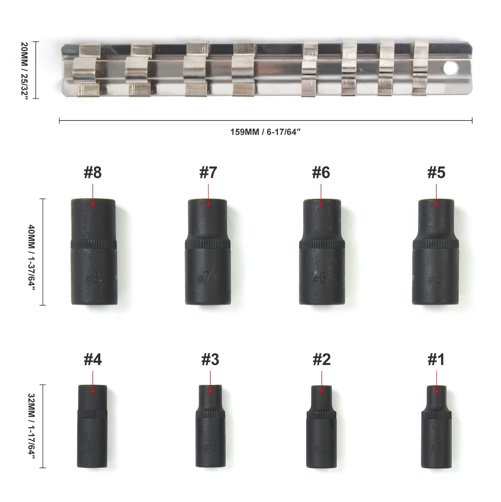 Tap Socket Set 8 Piece 1/4 in and 3/8 in Drive Magnetic Tap Holders Set