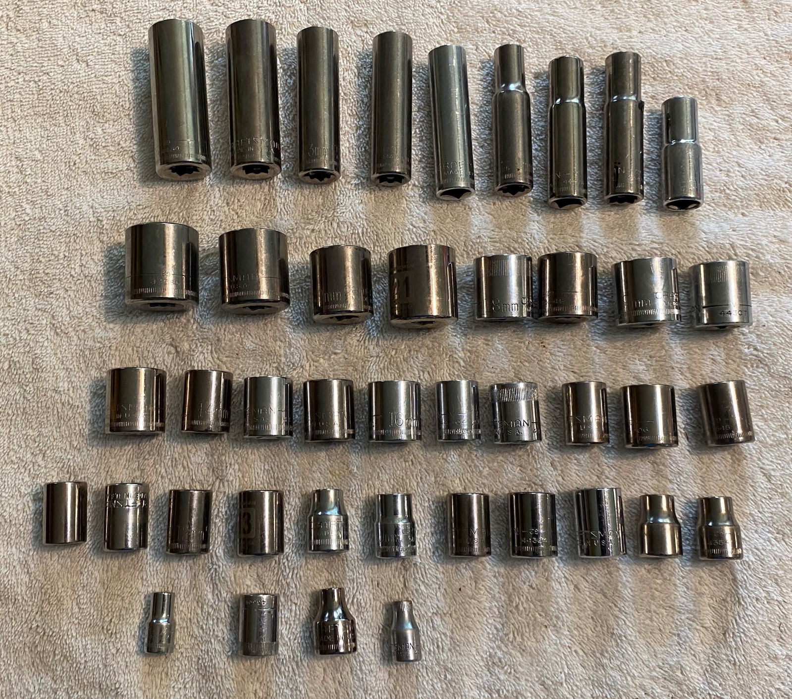 Lot of 42 – Craftsman 3/8″ Drive Metric Sockets, Made in USA