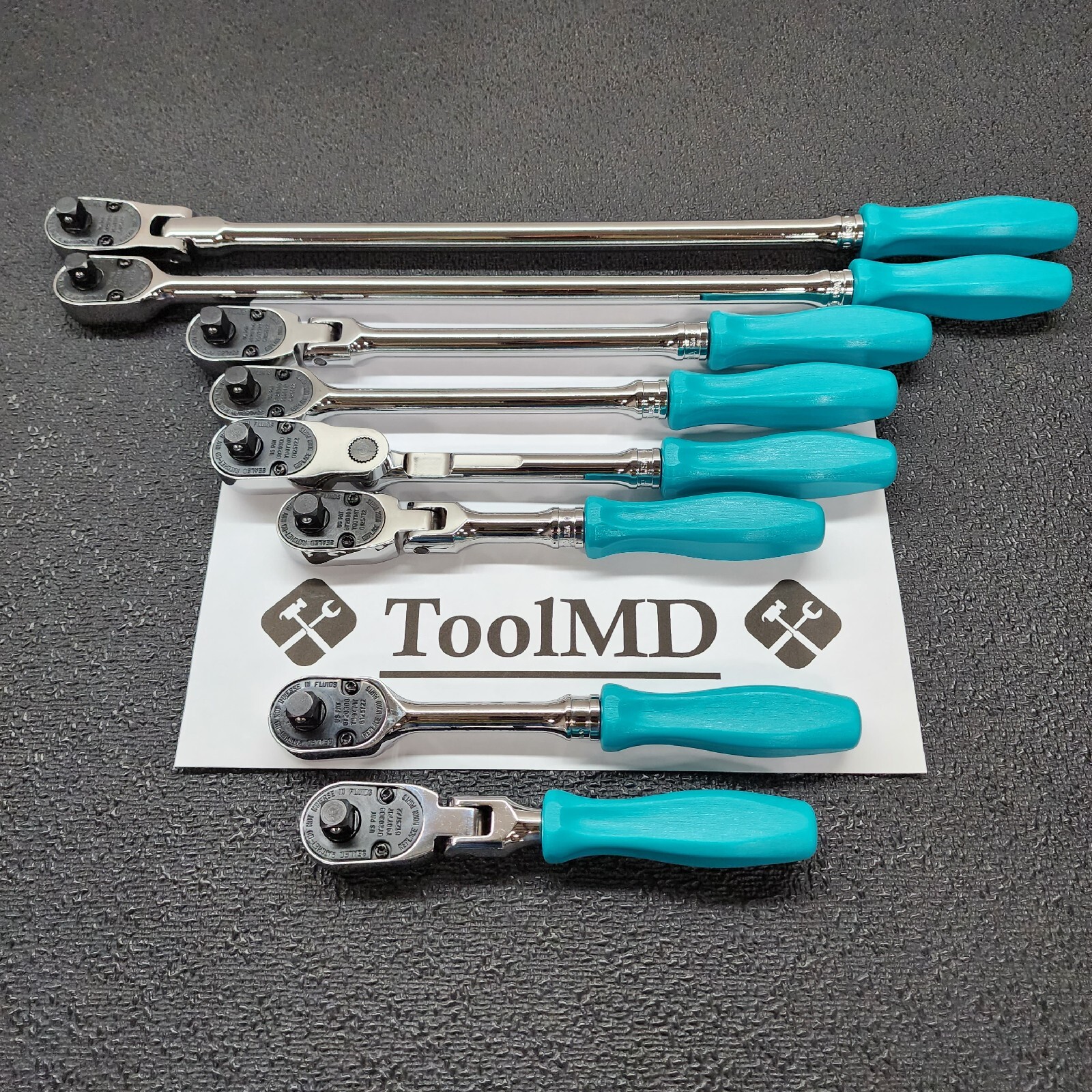 Snap-on Tools NEW 8pc TEAL Hard Handle 3/8″ Drive Fixed & Flex Head Ratchet Set