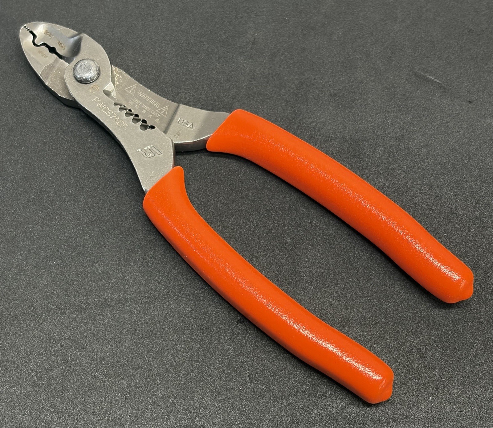 NEW! Snap On ORANGE Talon Grip 7″ Wire Stripper Cutter Terminal Crimper PWCS7ACF