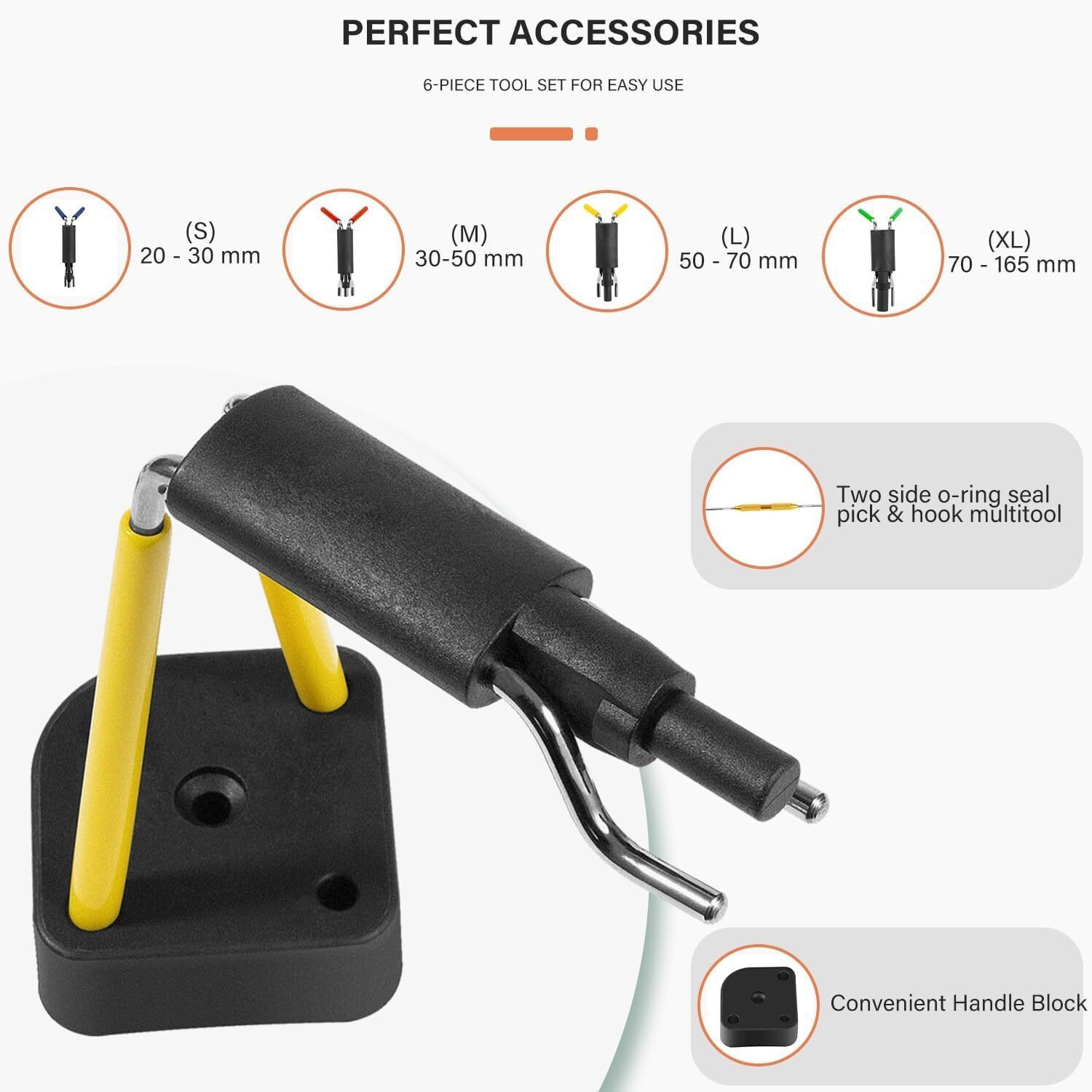 U-Cup Seal Installation Tool Set for Hydraulic Cylinders 20mm-165mm w/Seal Pick