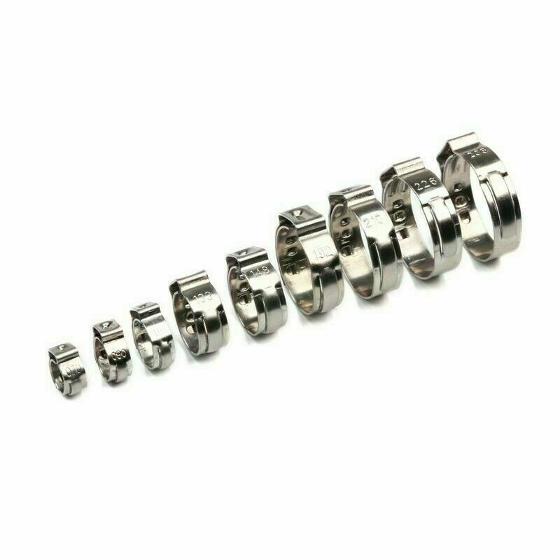 130/100PCS Hose Clamp Assorted Stainless Steel Ear Cinch Rings Crimp Pinch Set