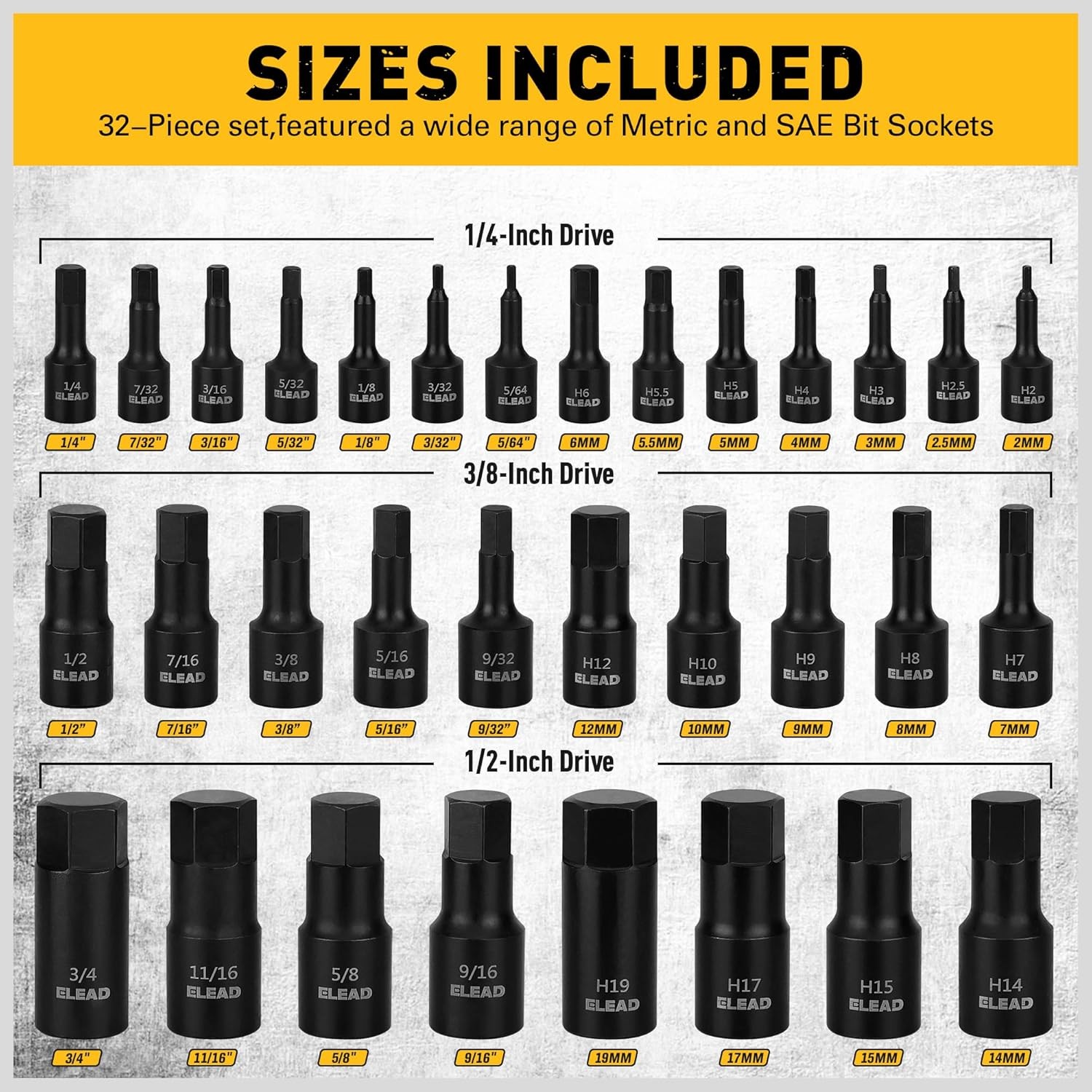 Hex Bit Impact Socket Set: 36-Piece with 4 Adapters, 1/4″, 3/8″, One Size