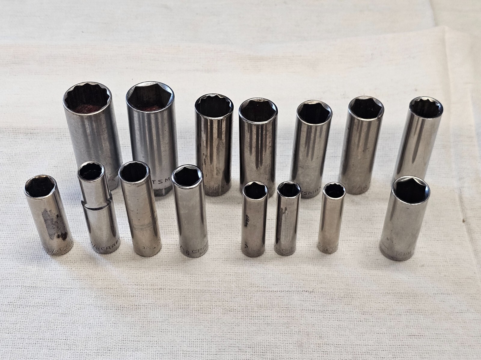 15 Craftsman Deep Well Sae Metric Socket Set 1/4 3/8 Drive 10 14 16mm 5/8 V G G1