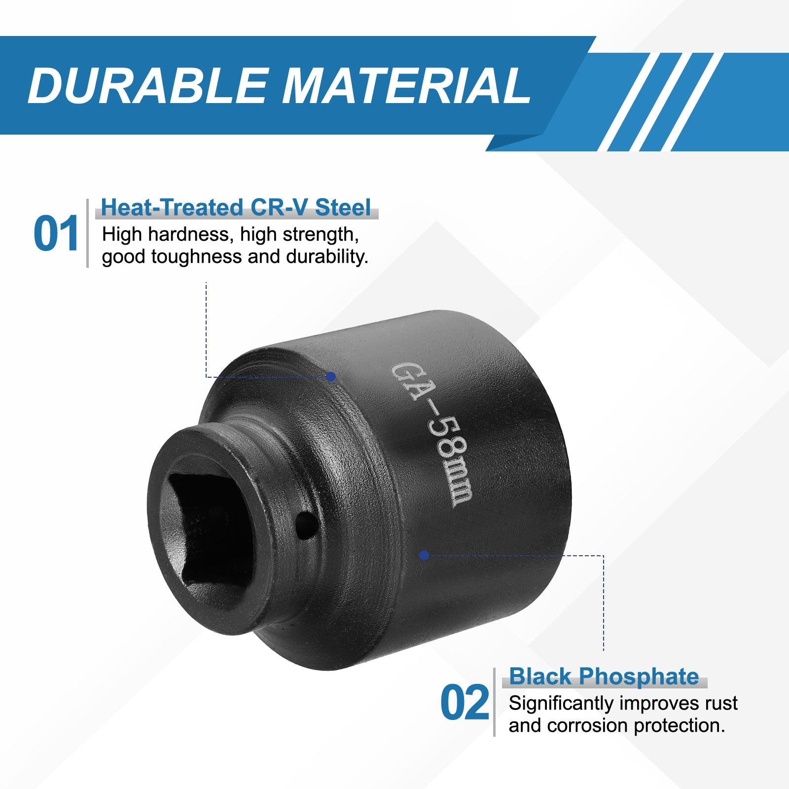 1 Inch Drive 58mm 6 Point Impact Socket Chromium Vanadium Steel