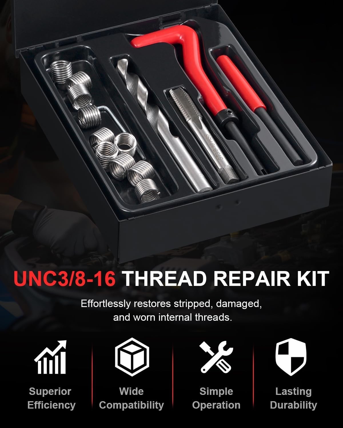 3/8-16 Helicoil Repair Kit – Complete with Drill Bits, Tap & Installation Tools