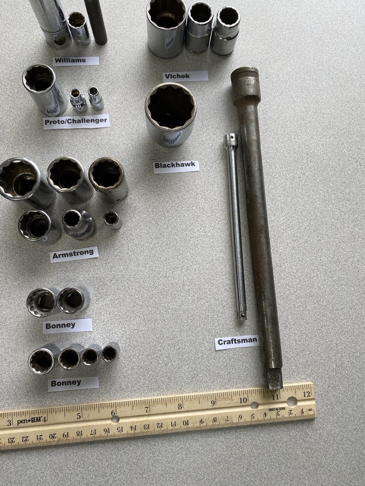 36 Pieces VTG Sockets Snap-on SK Proto Armstrong Williams Craftsman Extensions