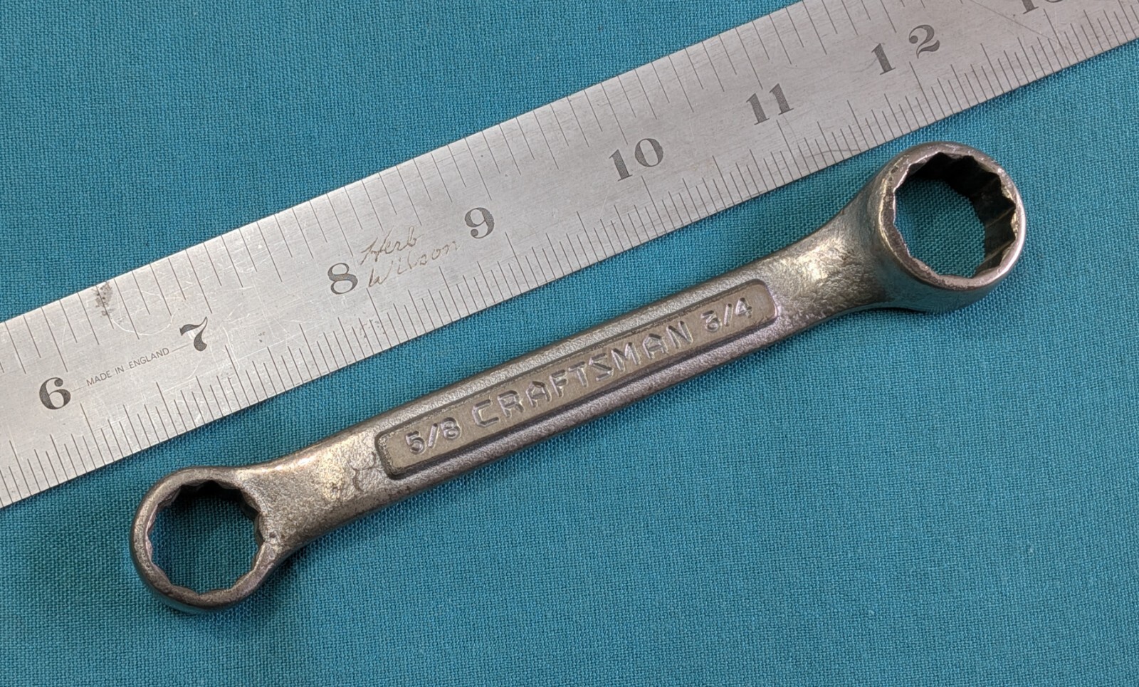 Vintage CRAFTSMAN 5/8″ X 3/4″ 12pt Stubby Box End Wrench SAE U.S.A. *V-Forge*