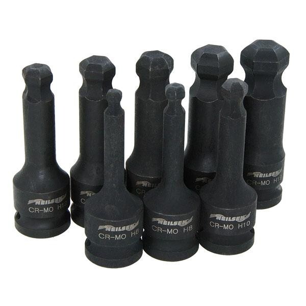 IMPACT BIT SOCKET SET HEX ALLEN BALL END 8PC 1/2″ DR 78MM LONG 6MM – 19MM